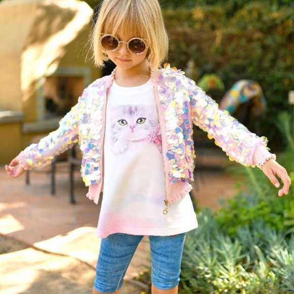 NEW Hannah Banana Festive Sparkly Confetti Sequins Girls Bomber Jacket 12 Disco - Picture 4 of 4
